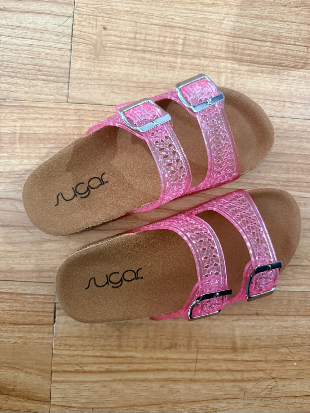 Sugar Pink Double-Buckle Jelly Slide Sandals for Kids